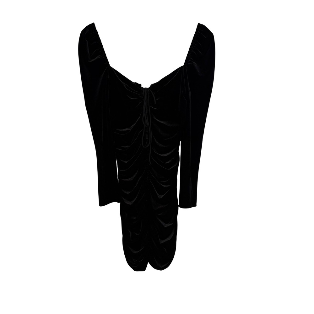 Zara Woman Whimsigoth Black Velvet Ruched Lace Up Long Sleeve Mini Dress XS